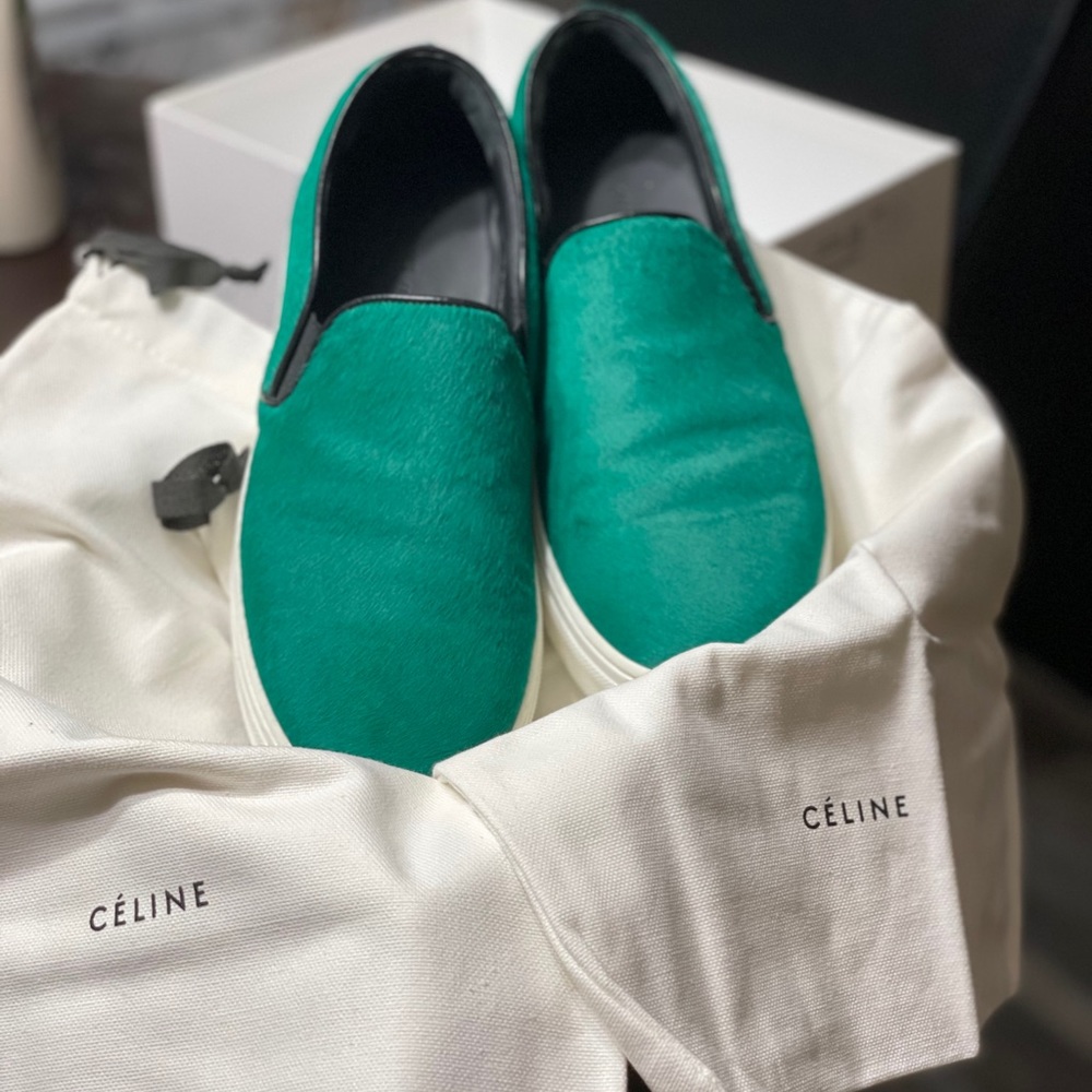 Celine Slip On Pony Hair 38.5 Like New Emerald - Picture 6 of 6